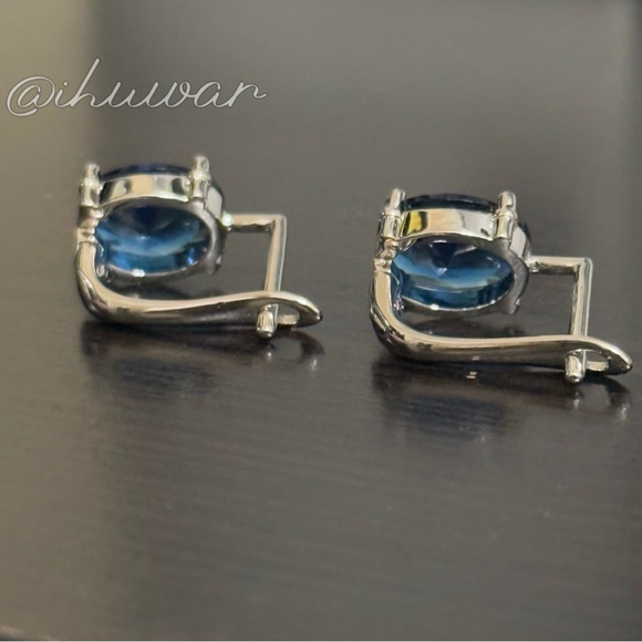 Oval Blue Diamond  925 Sterling Sliver earrings - Picture 12 of 12